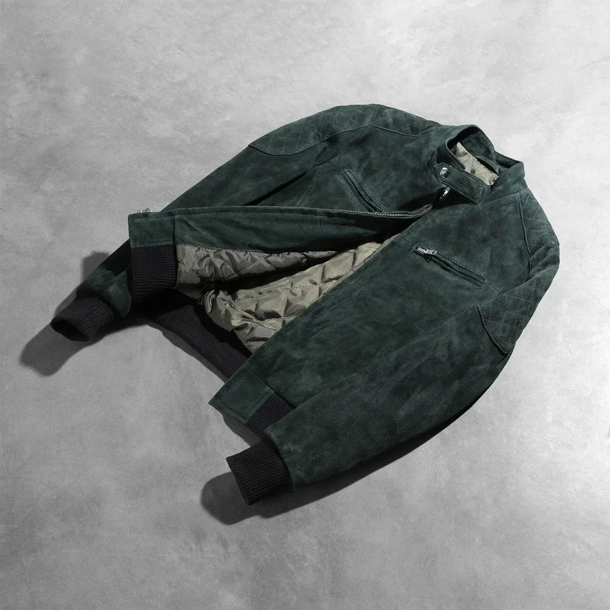 Zenna Green Suede Bomber Jacket - women's jacket in green suede leather, view 8