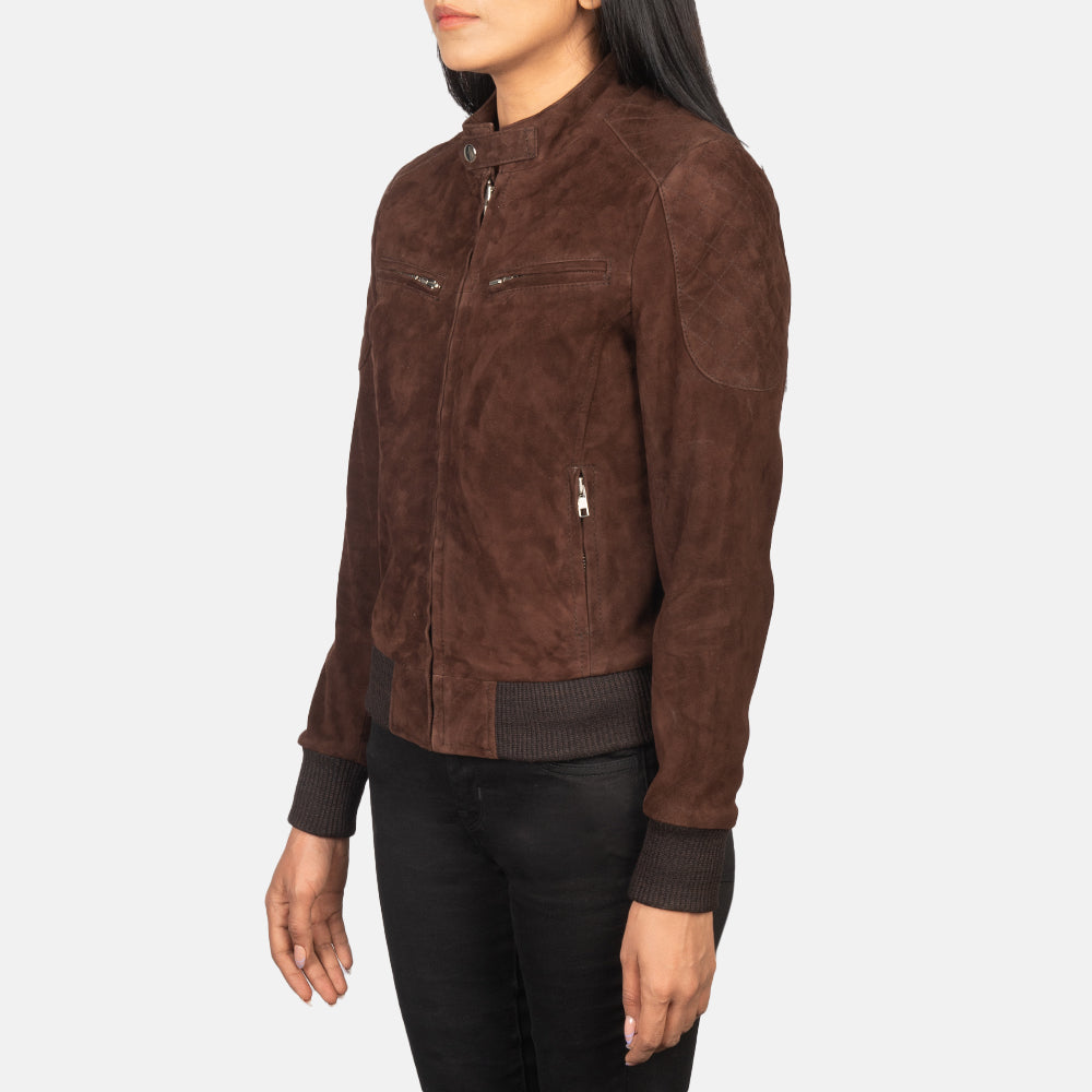 Zenna Mocha Suede Bomber Jacket - women's jacket in mocha suede leather, view 2