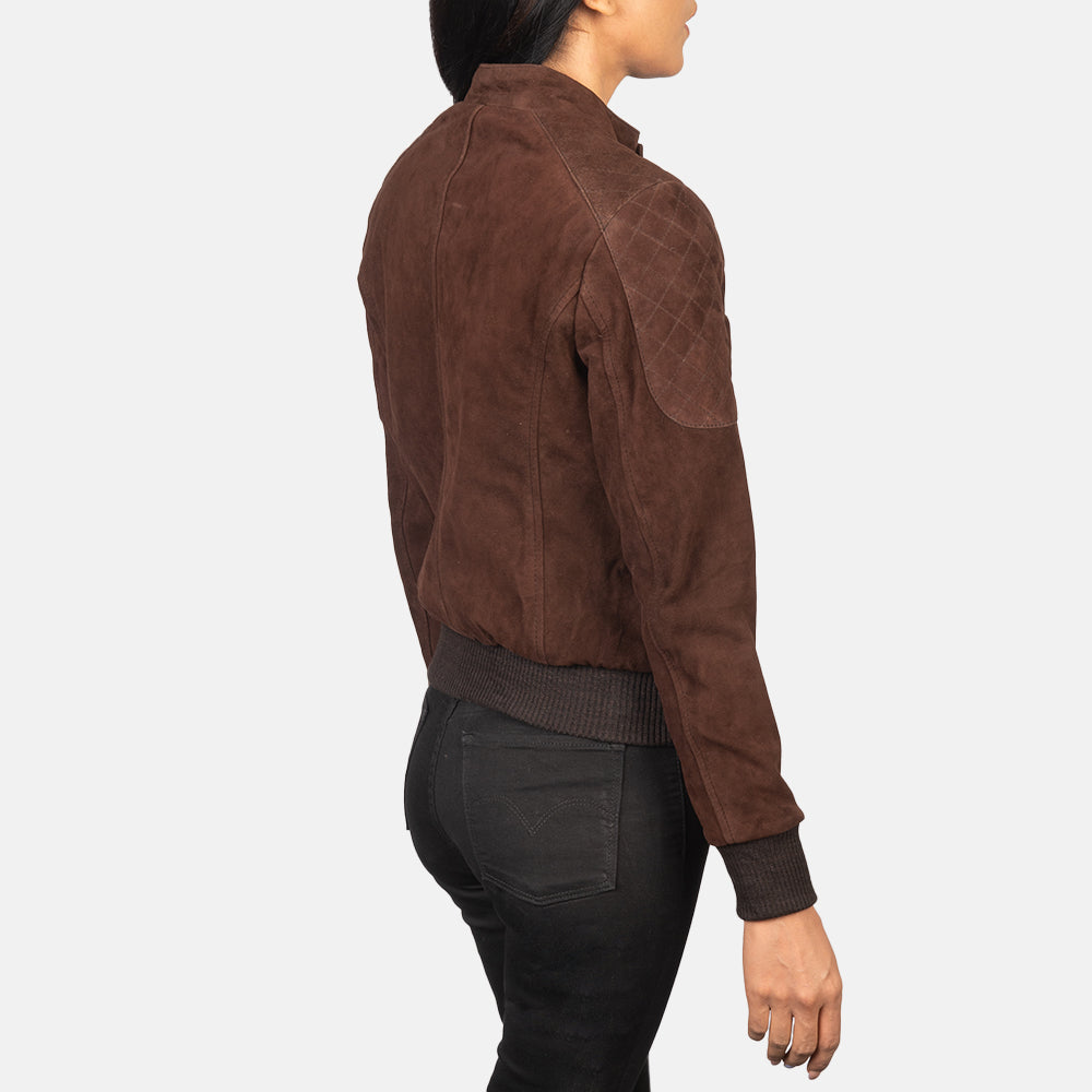 Zenna Mocha Suede Bomber Jacket - women's jacket in mocha suede leather, view 5