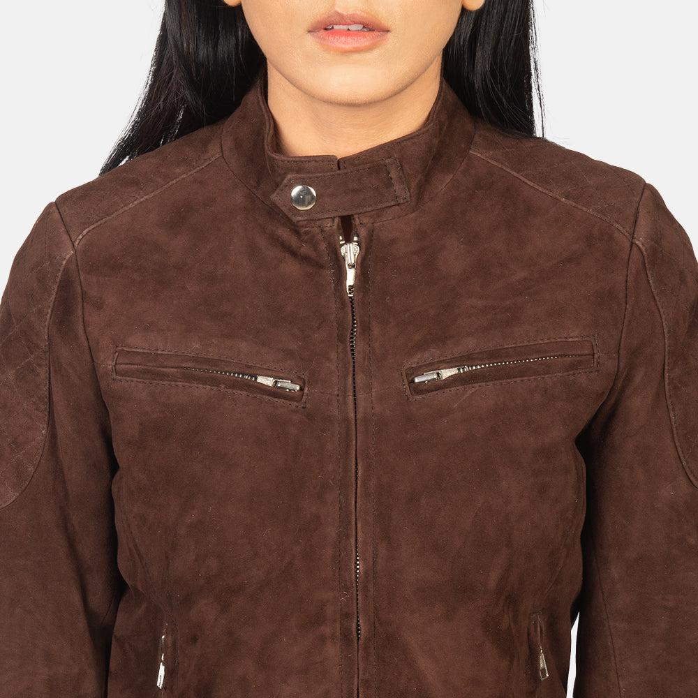 Zenna Mocha Suede Bomber Jacket - women's jacket in mocha suede leather, view 6