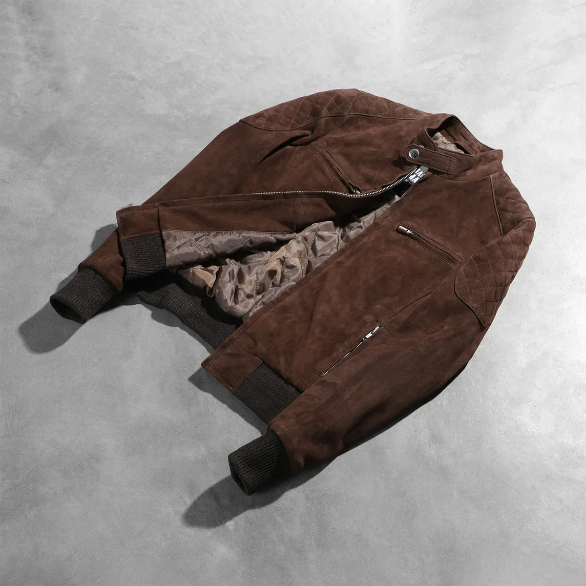 Zenna Mocha Suede Bomber Jacket - women's jacket in mocha suede leather, view 8