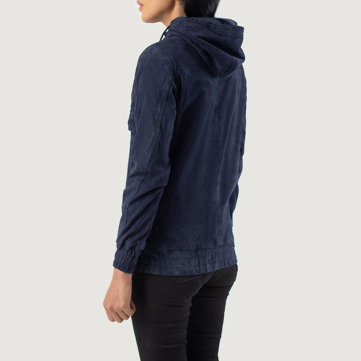 Zest Blue Hooded Suede Pullover Jacket - women's jacket in blue suede leather, view 5