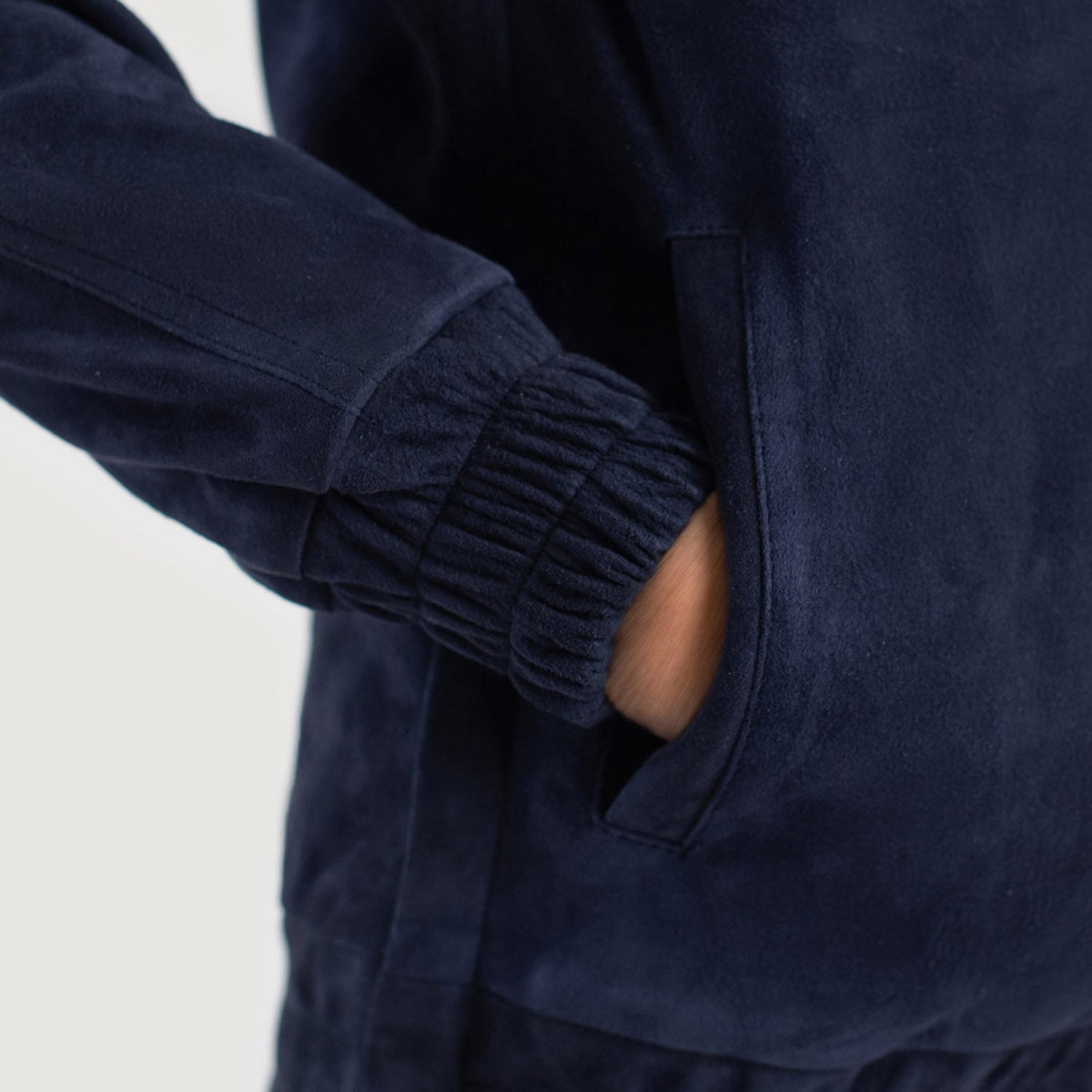 Zest Blue Hooded Suede Pullover Jacket - women's jacket in blue suede leather, view 6