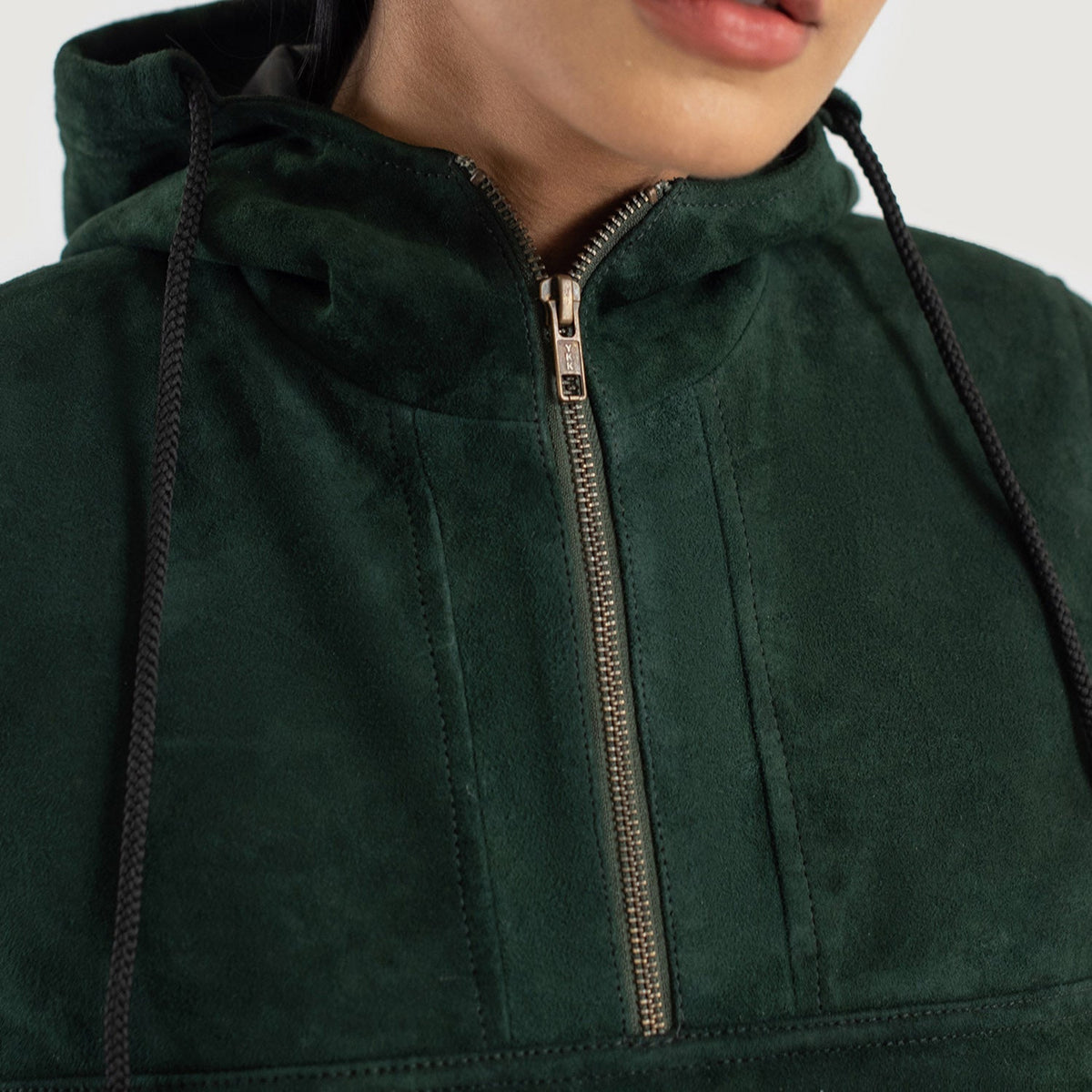 Zest Green Hooded Suede Pullover Jacket - women's jacket in green suede leather, view 4