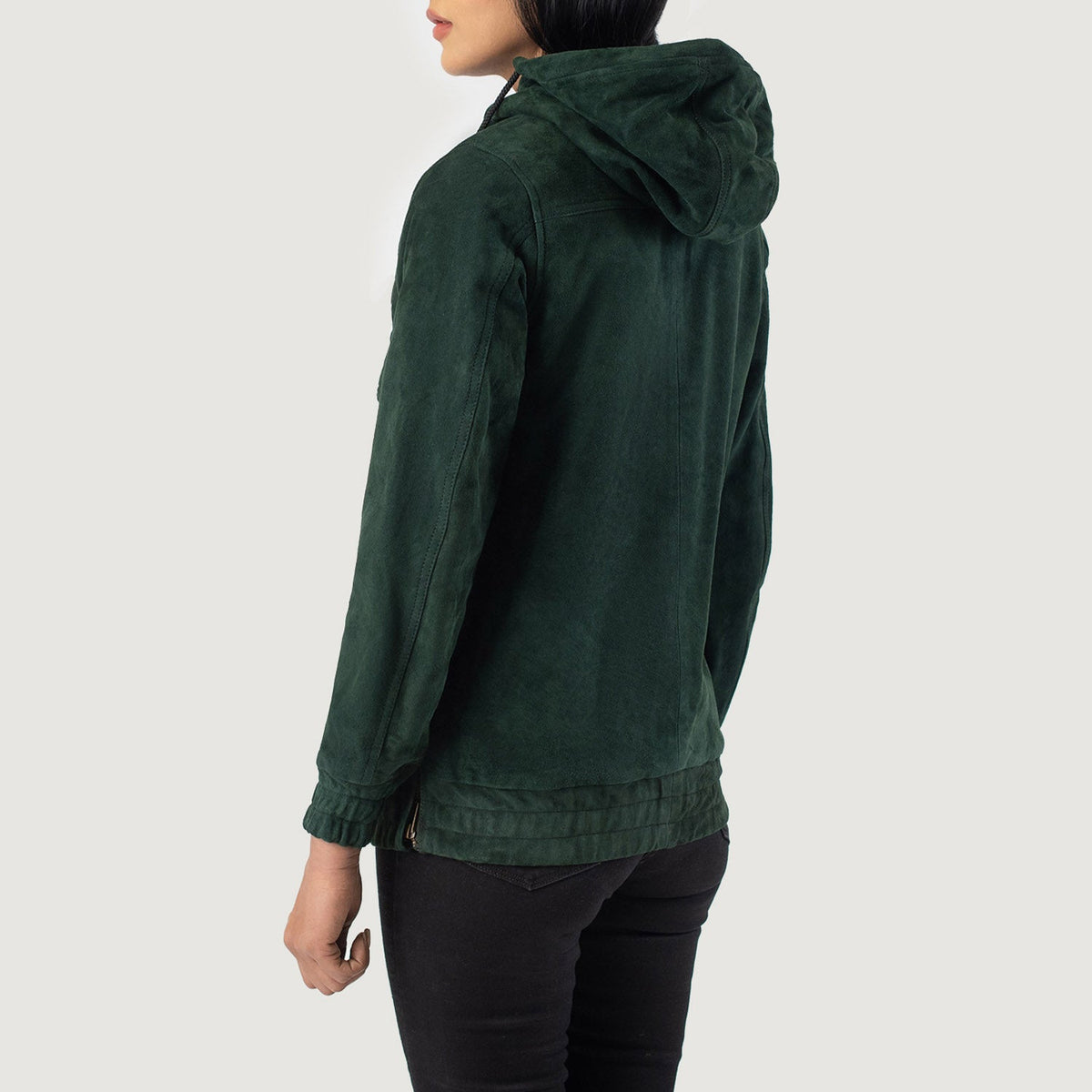 Zest Green Hooded Suede Pullover Jacket - women's jacket in green suede leather, view 5