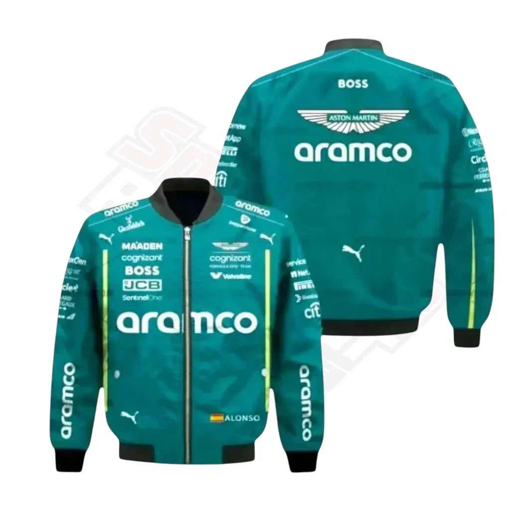 Brex Aston Martin F1 2023 Fernando Alonso Vintage Team Jacket – Official Bomber - racing jacket, view 2 | Brex International