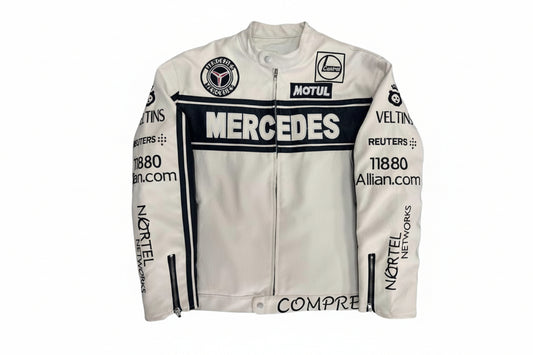 Mercedes White Leather Racing Jacket