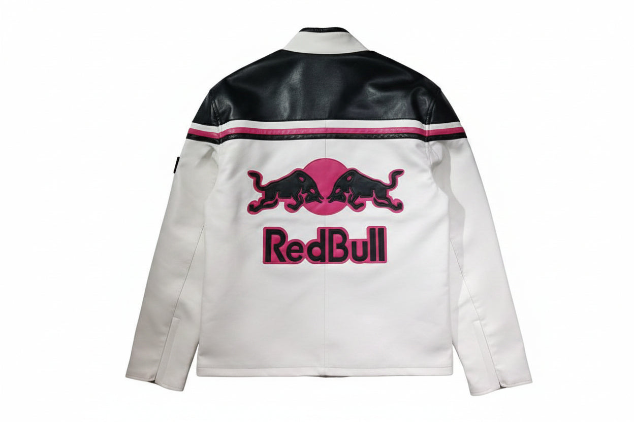 Red Bull White and Pink Leather Racing Jacket